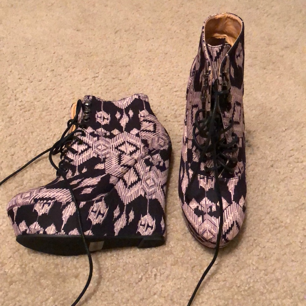 Tan/black Charlotte Russe wedge booties